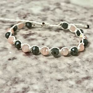 NEW Grey & Pink Aurora Borealis Faceted Glass Bead Handmade Adjustable Bracelet